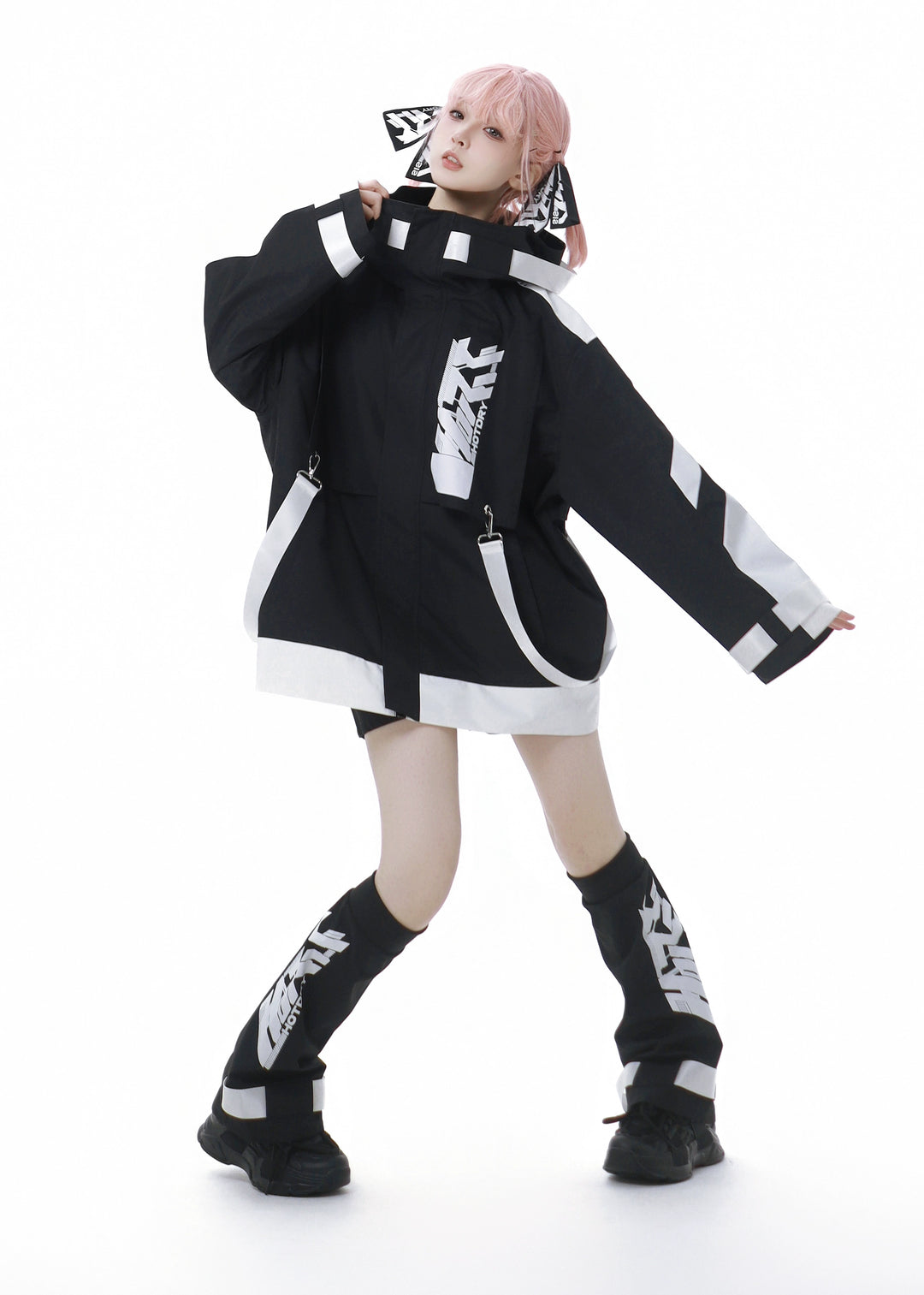 Jirai Kei Outfits Tenshi Kaiwai Hooded Jacket Shorts Set 40084:654422