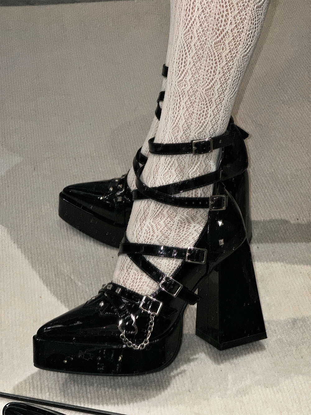 Punk Subculture Heels Shoes, Pointed Toe 44928:828644