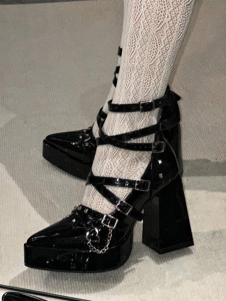 Punk Subculture Heels Shoes, Pointed Toe 44928:828644