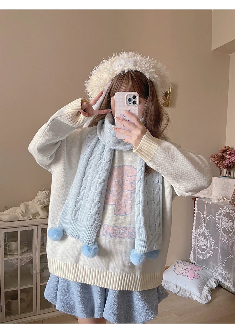 Kawaii Scarf Knitted Neck Warmer With Cute Ball 39340:620278