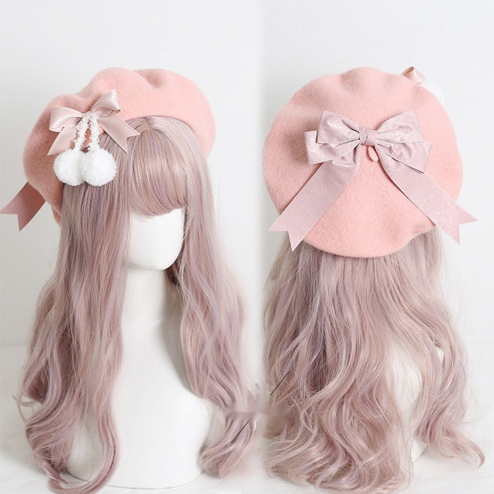 Japanese Lolita Felt Ball Bow Multicolored Hat Beret 28930:350686 28930:350686