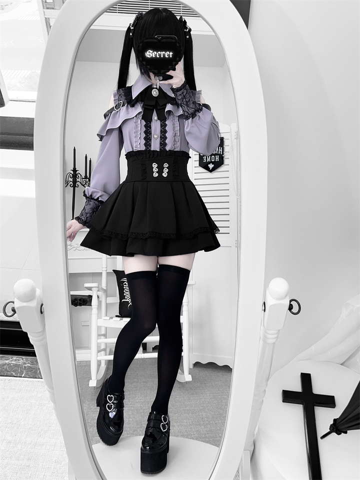 Lace-trimmed Jirai Kei Blouse, Multiple Colors 43878:788284