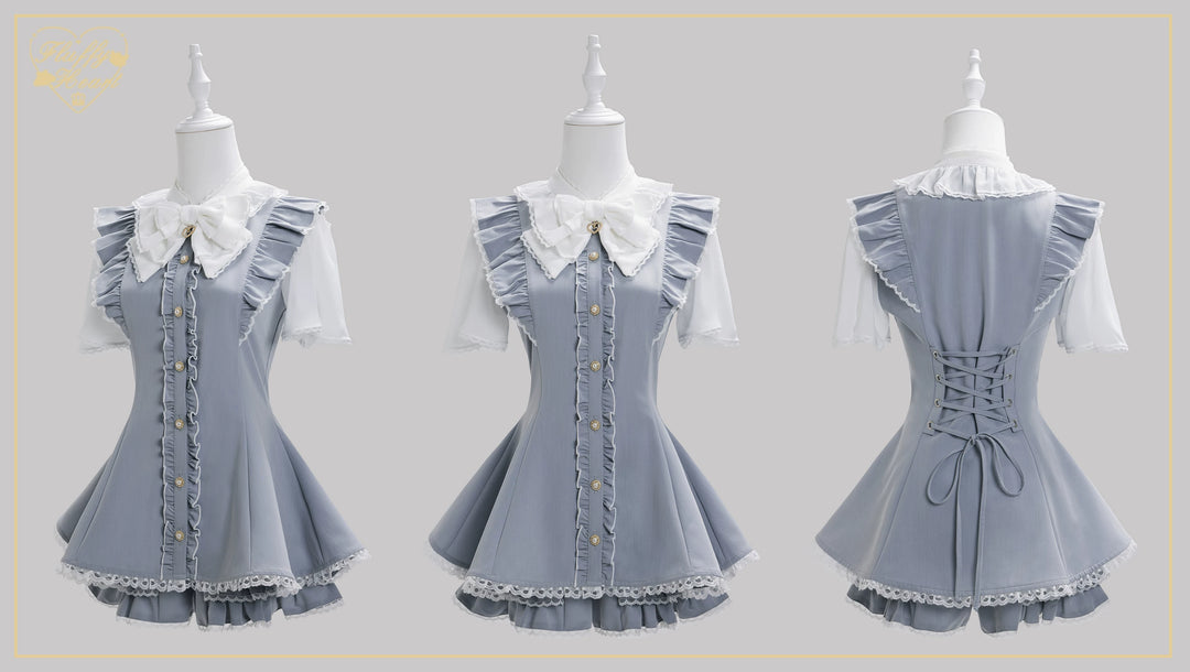 Jirai Kei Button Closure Dress Set Up, Chiffon Sleeves 45390:846520