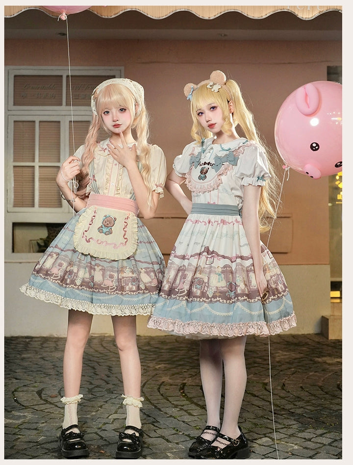 Blue White Lolita Dress Little Bear Embroidered 3-Style Dress 32062:382584 32062:382584