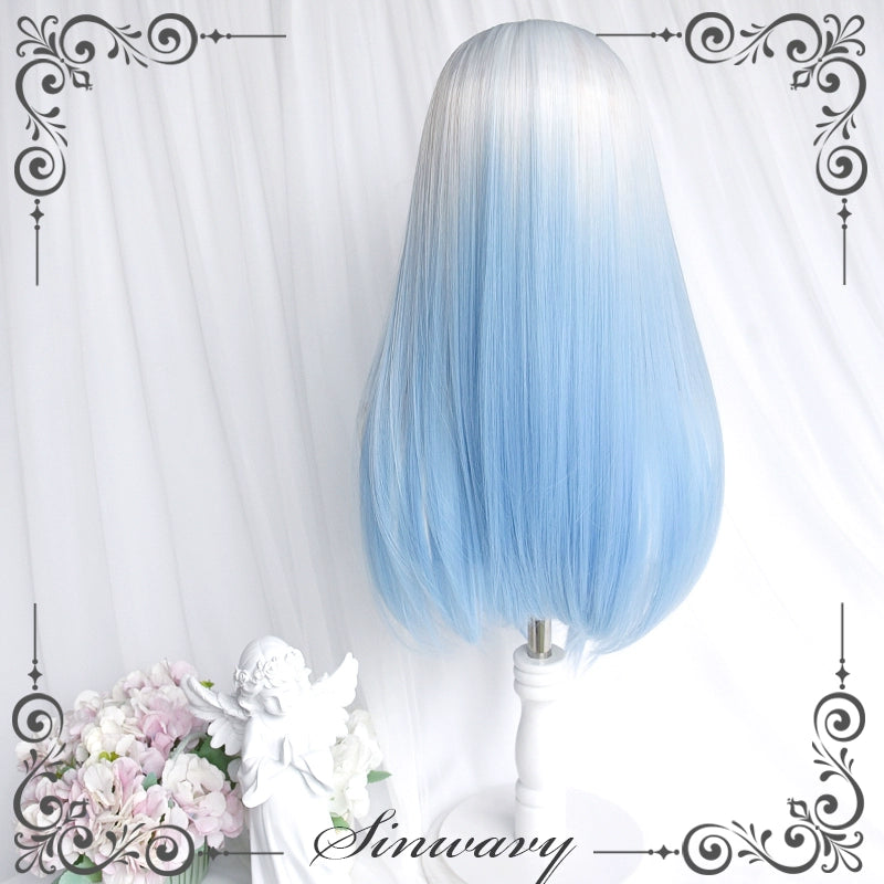 Lolita Wig White-Blue Gradient Cute Long Curly Wig 39356:641010