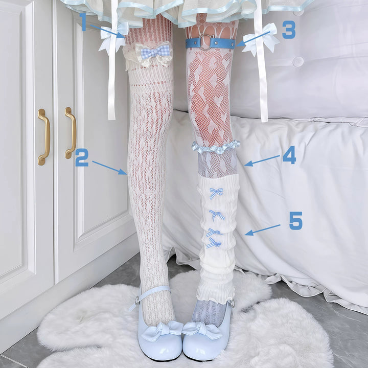 Asymmetrical Layering Pantyhose Sock Set, Bows and Lace 45358:850857