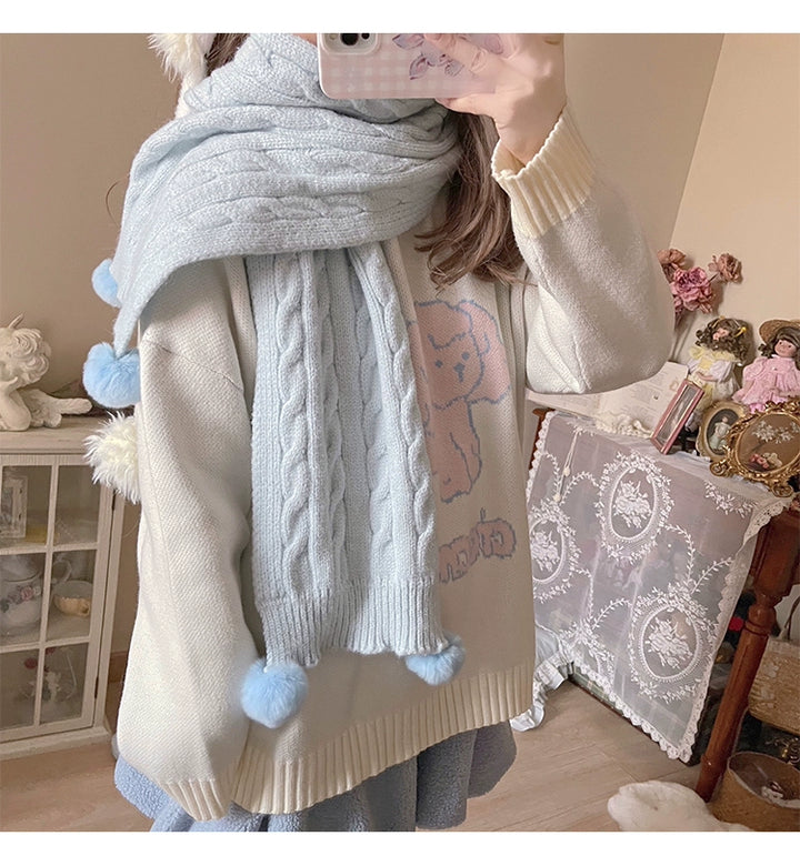 Kawaii Scarf Knitted Neck Warmer With Cute Ball 39340:620304