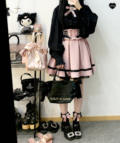 Jirai Kei Skirt High Waist Lace Up Skirt With Bow Tie 31860:396616