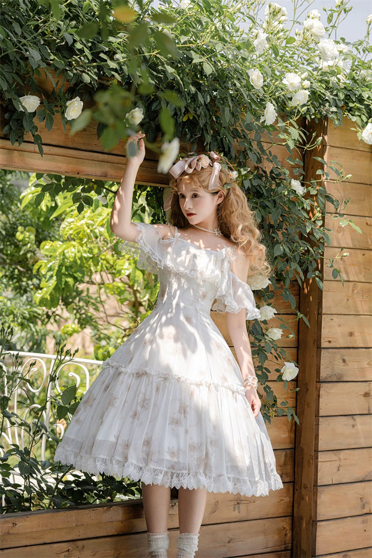 Lolita Dress Sunflower Print JSK White Strap Lolita Dress 36480:545926