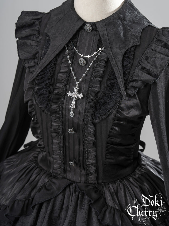 Gothic Lolita Black OP Dress, Bat Wing Collar 44074:795973