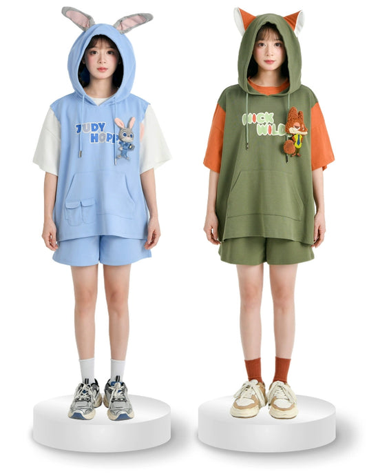 Cottagecore Hooded Kawaii Style Fake Two-pieces Sportswear Set 35890:546166 35890:546166