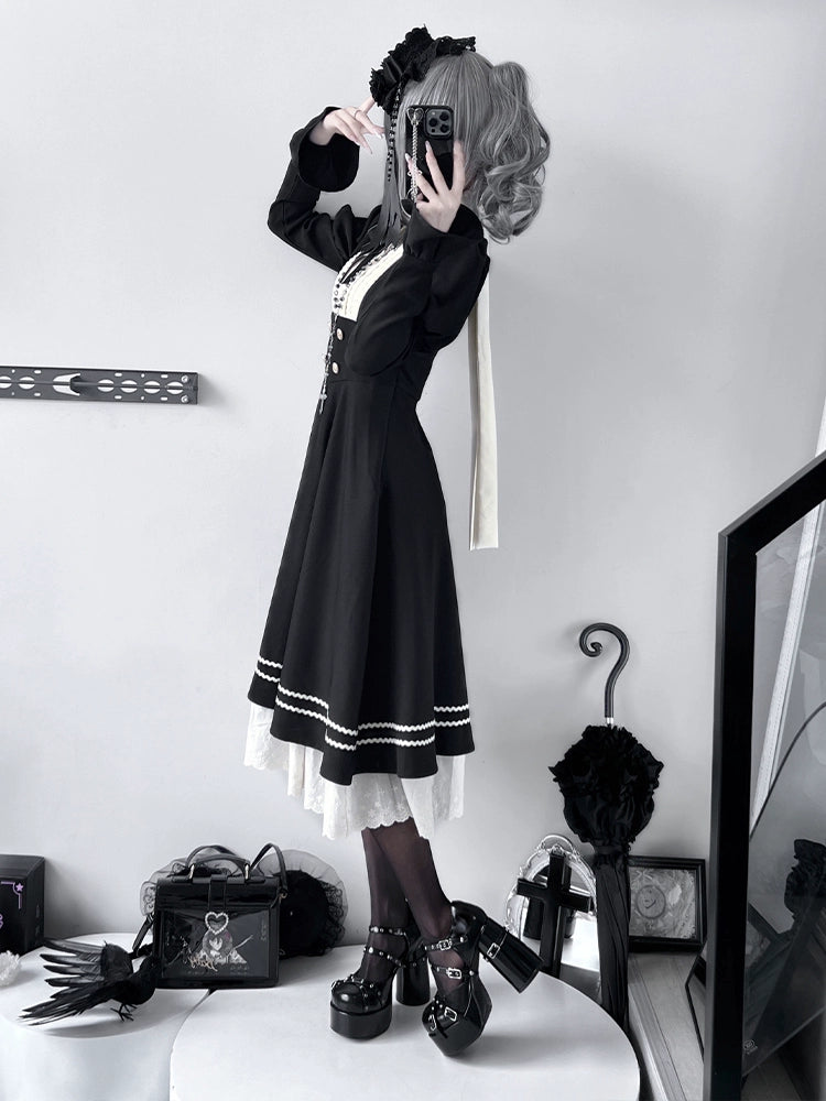 Jirai Kei Dress Halloween Nun Dress Black Dress 40334:660234