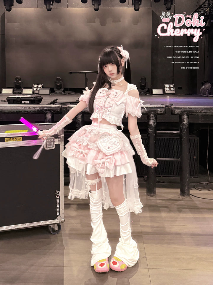 Chika Idol Outfit, Pink Heart-Decorated Top & Skirt 44770:827347