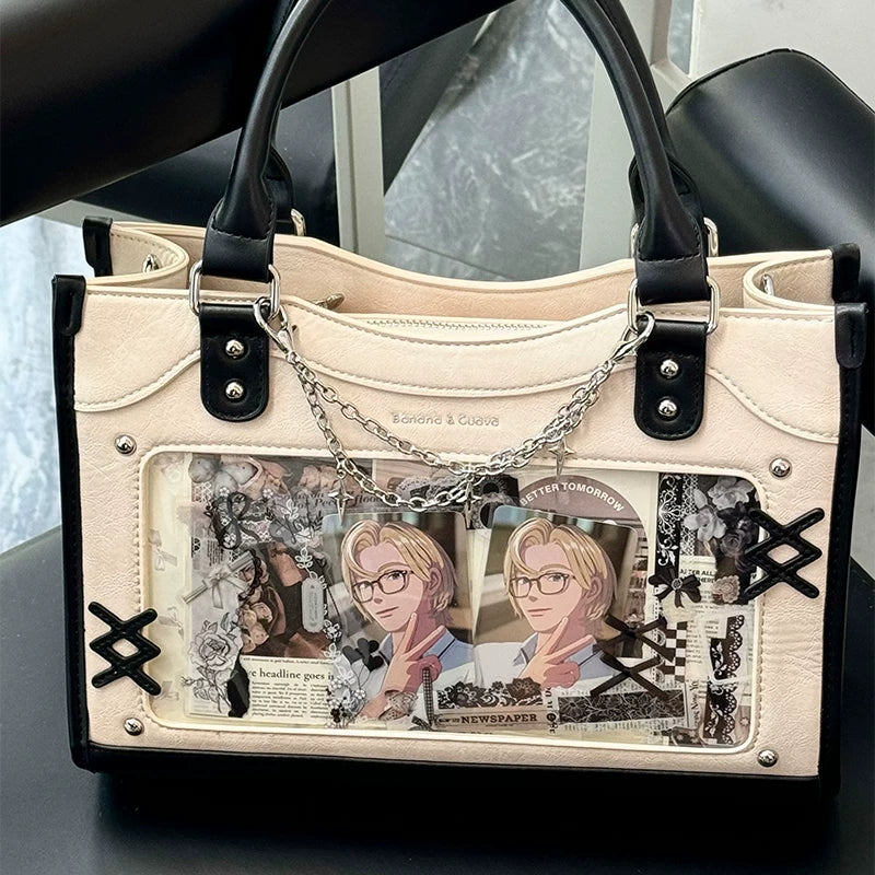 Y2K Square Shaped Ita Bag, Clear Window & Star Chain 45418:848140