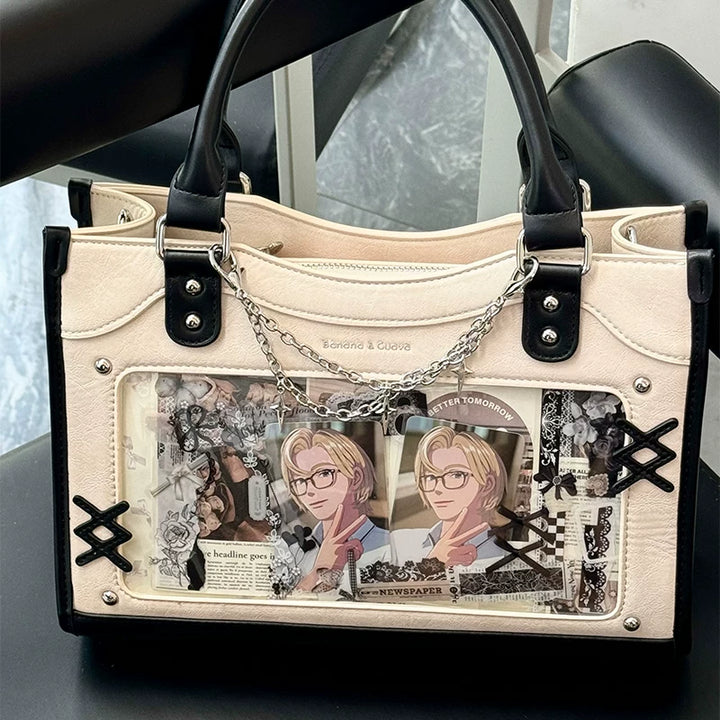 Y2K Square Shaped Ita Bag, Clear Window & Star Chain 45418:848140