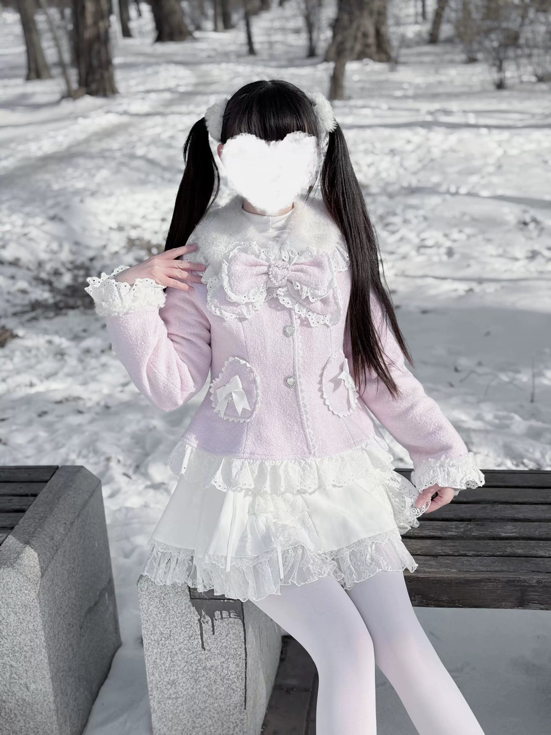 Wool-blend Ryousangata Short Coat, Heart-shaped Pockets 44681:819307