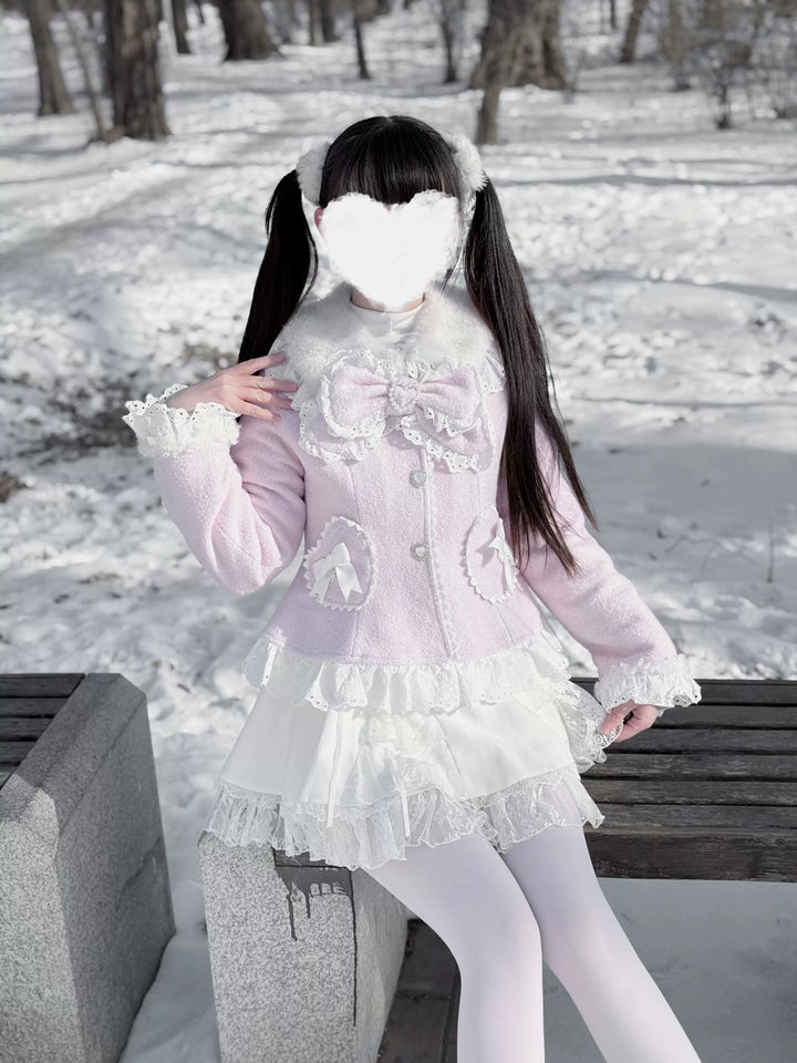 Wool-blend Ryousangata Short Coat, Heart-shaped Pockets 44681:819307