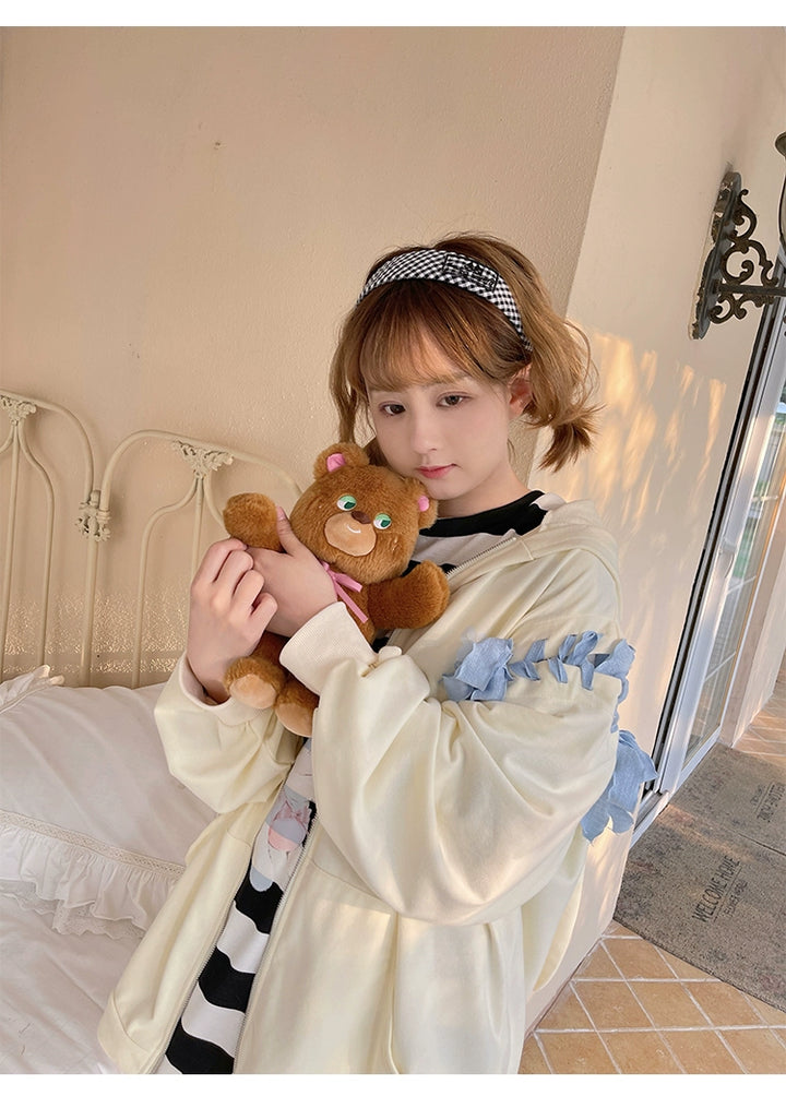 Pastel Oversized Hoodie Blue Apricot Bunny Ears Sweatershirt 22656:344318 22656:344318