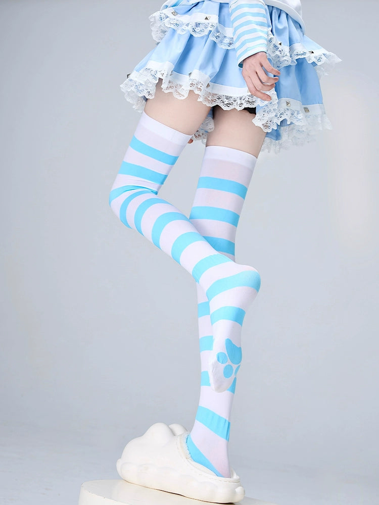 Jirai Kei Stockings Thigh-High Socks Striped Knee Socks 36540:541306