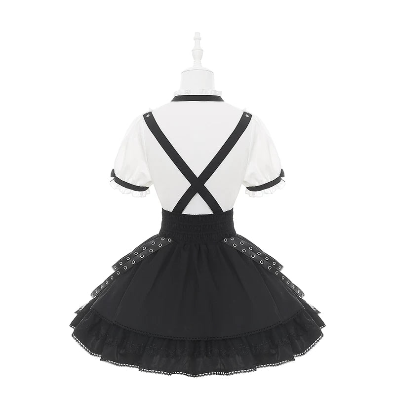 Punk Suspender Skirt, Stand Collar Blouse 45578:855979