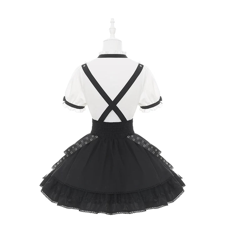Punk Suspender Skirt, Stand Collar Blouse 45578:855979