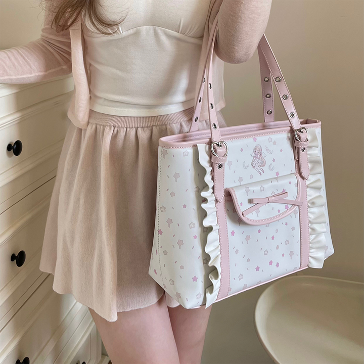 Kawaii Bag Pink Tote Bag Anime Girl Print Shoulder Bag 42229:733279