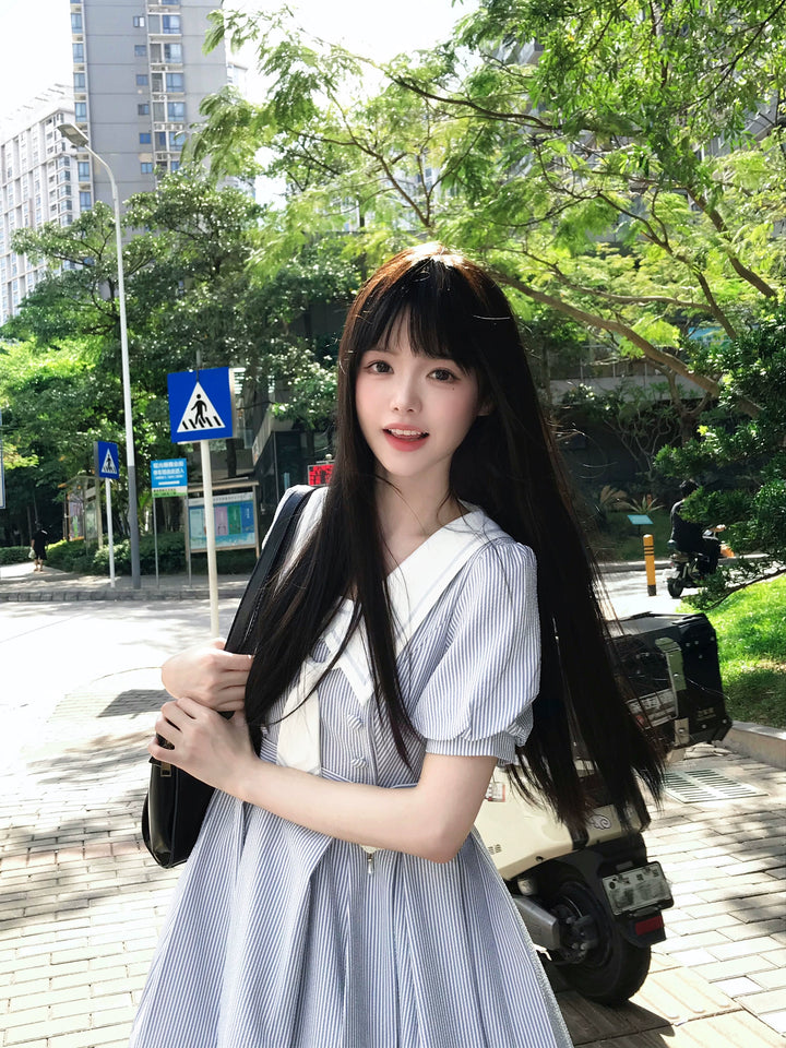 Summer JK Uniform Striped Dress, Sailor Collar 43627:781372