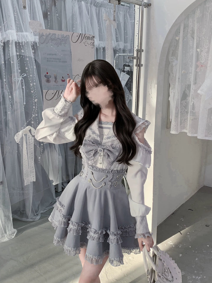 Ryousangata Sailor Collar Blouse, Elastic Waist Skirt 45746:860805