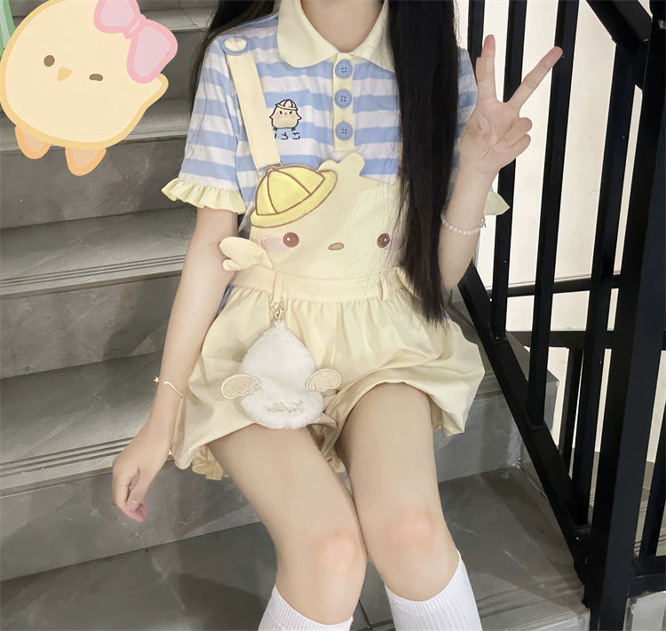 Yellow Suspender Shorts Blue Striped T-shirt 31734:366526 31734:366526