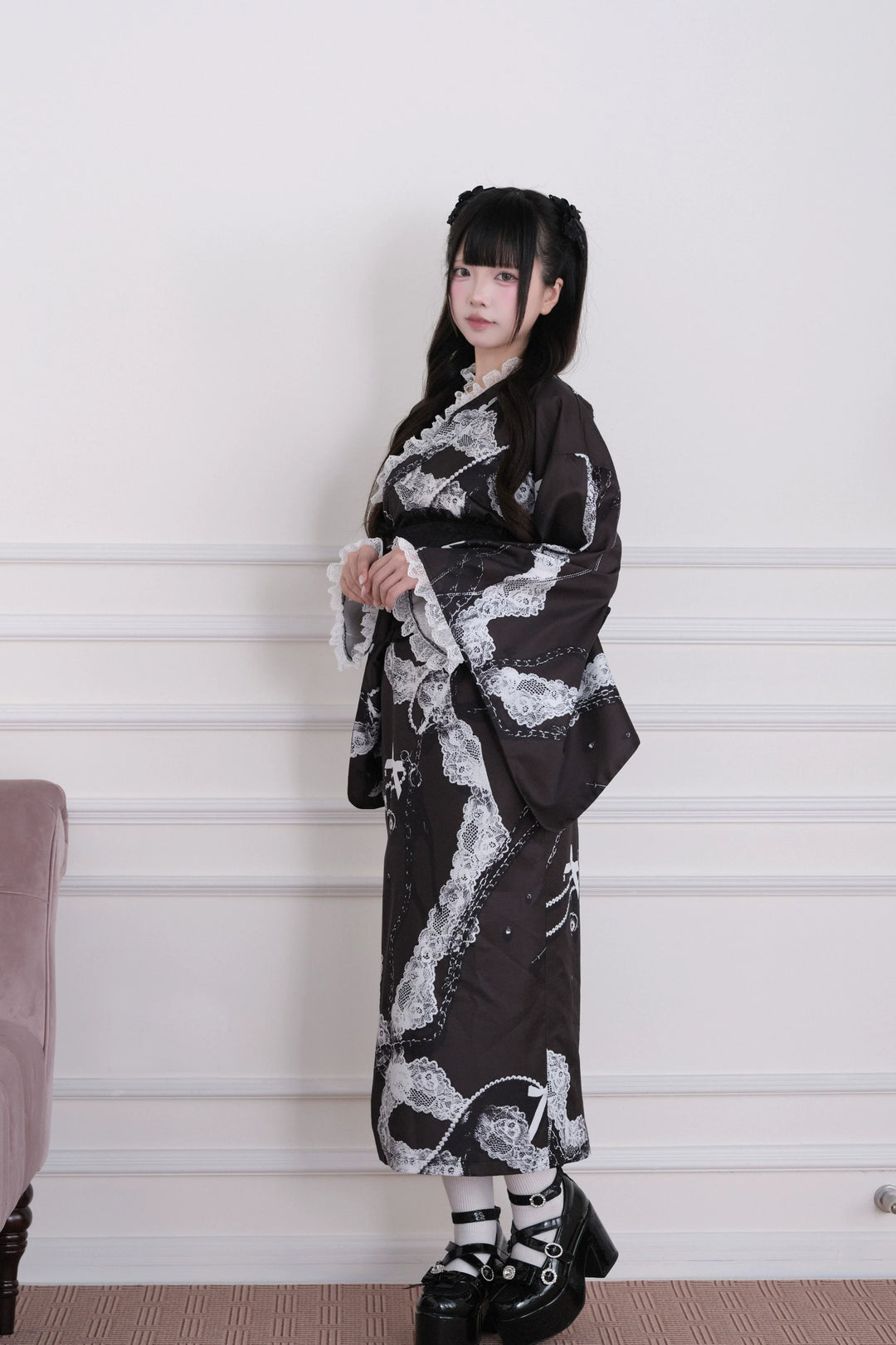 Gothic Lace Yukata Set, Detachable Lace Bow 45262:844250