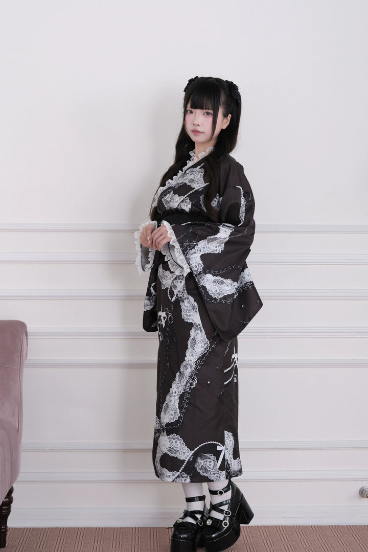 Gothic Lace Yukata Set, Detachable Lace Bow 45262:844250