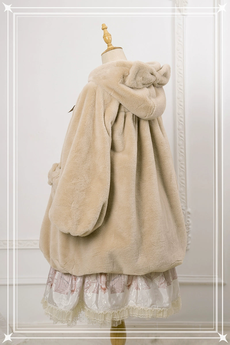 Kawaii Beige Winter Coat Bunny Fur Toggle Coat 22762:353574