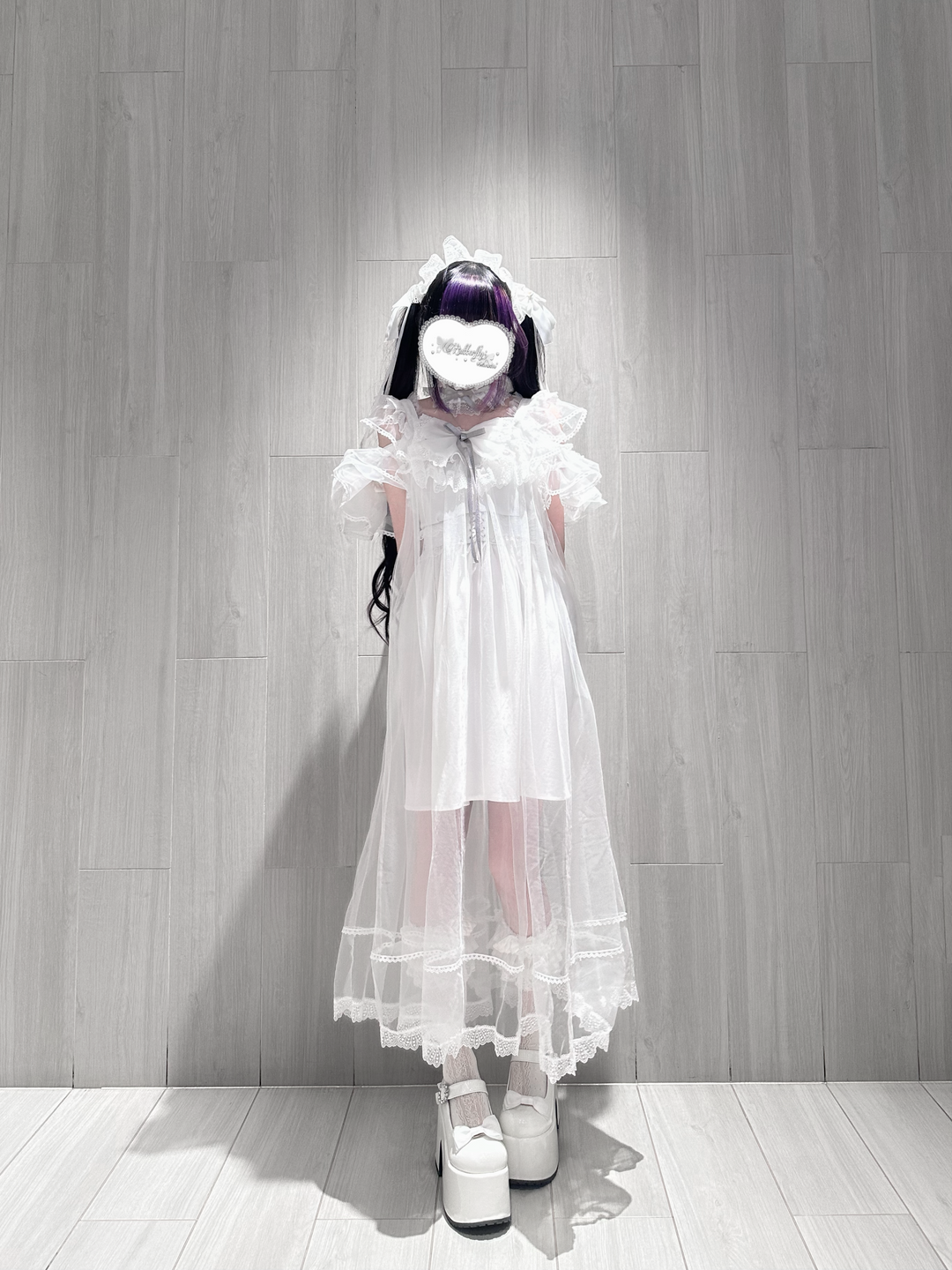 Jirai Kei Open Shoulder Dress, Detachable Tulle Overlay Black Dress Only (with choker and Detachable overlay)