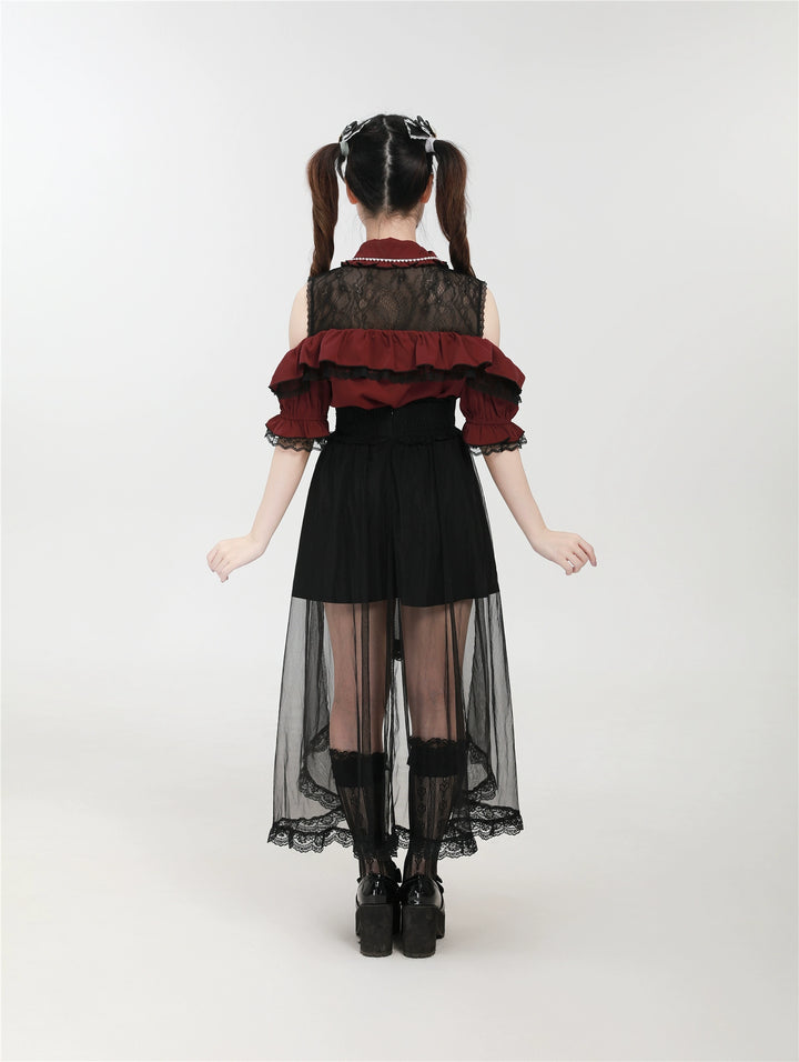 Jirai Kei Shirt with Bust Flounce Hem/Hidden Button 43035:762535