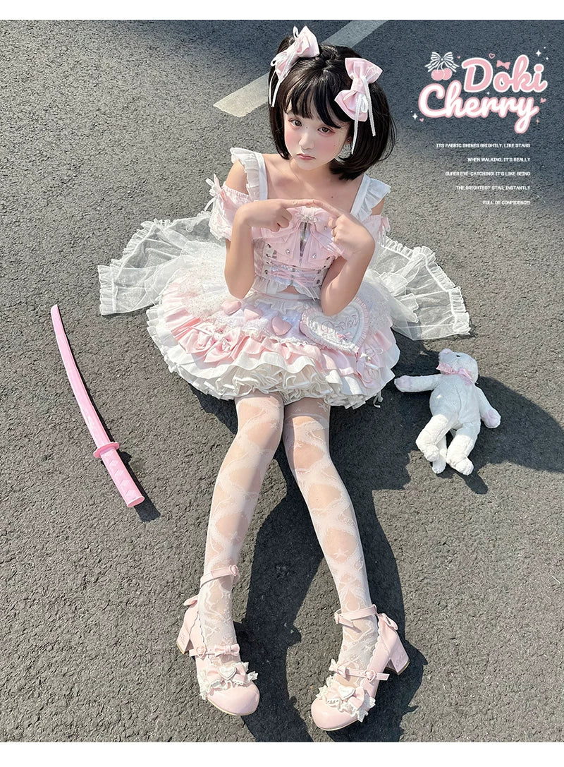 Chika Idol Outfit, Pink Heart-Decorated Top & Skirt 44770:827372