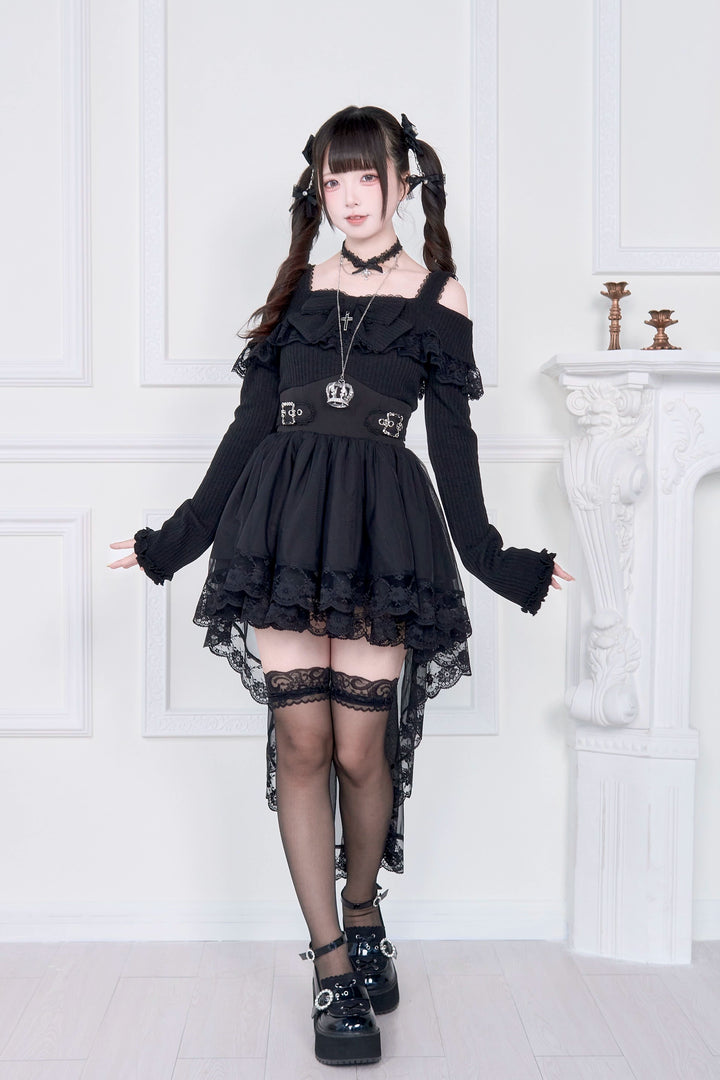 Faux Two-piece Jirai Kei Open Shoulder Dress 43866:787840