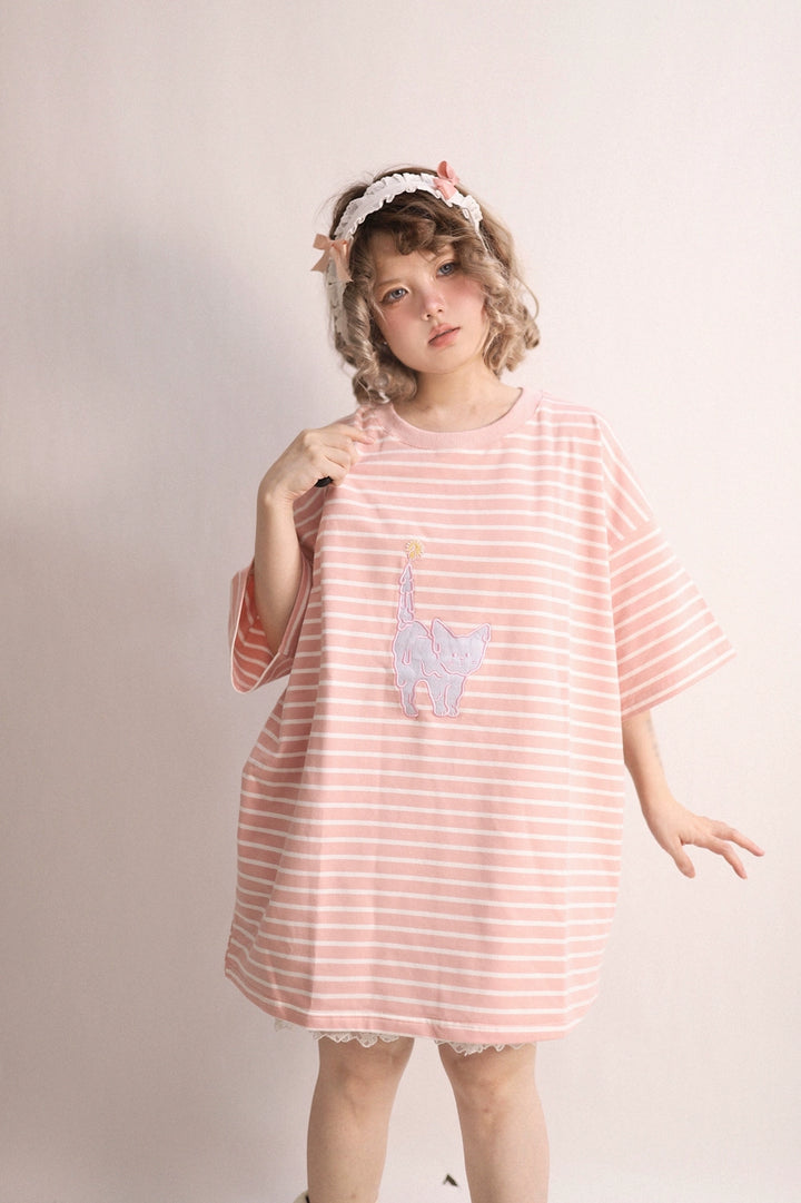 Kawaii Aesthetic Shirt Striped Short Sleeve Cotton Top 36562:518554 36562:518554