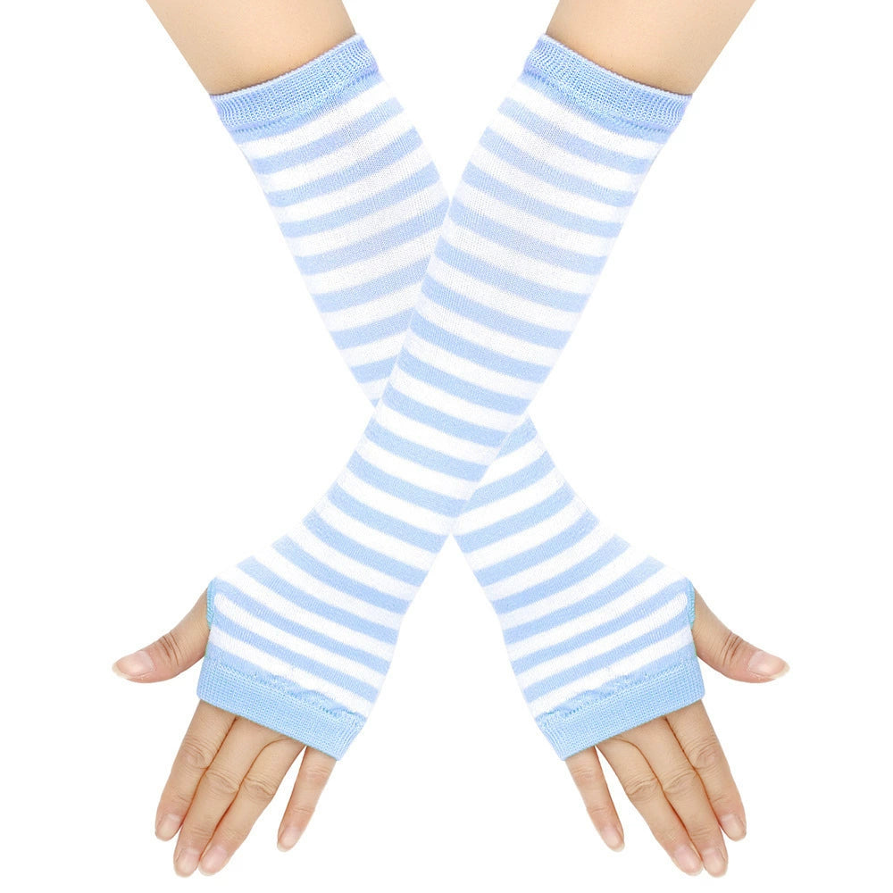 Tenshi Kaiwai Hand Sleeves Y2K Blue Striped Arm Sleeves 38242:581134