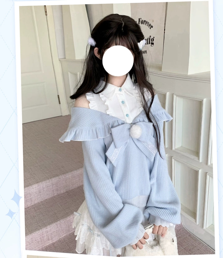 Open-Shoulder Tenshi Kaiwai Sweater, Tiered Ruffles Skirt 43775:786754