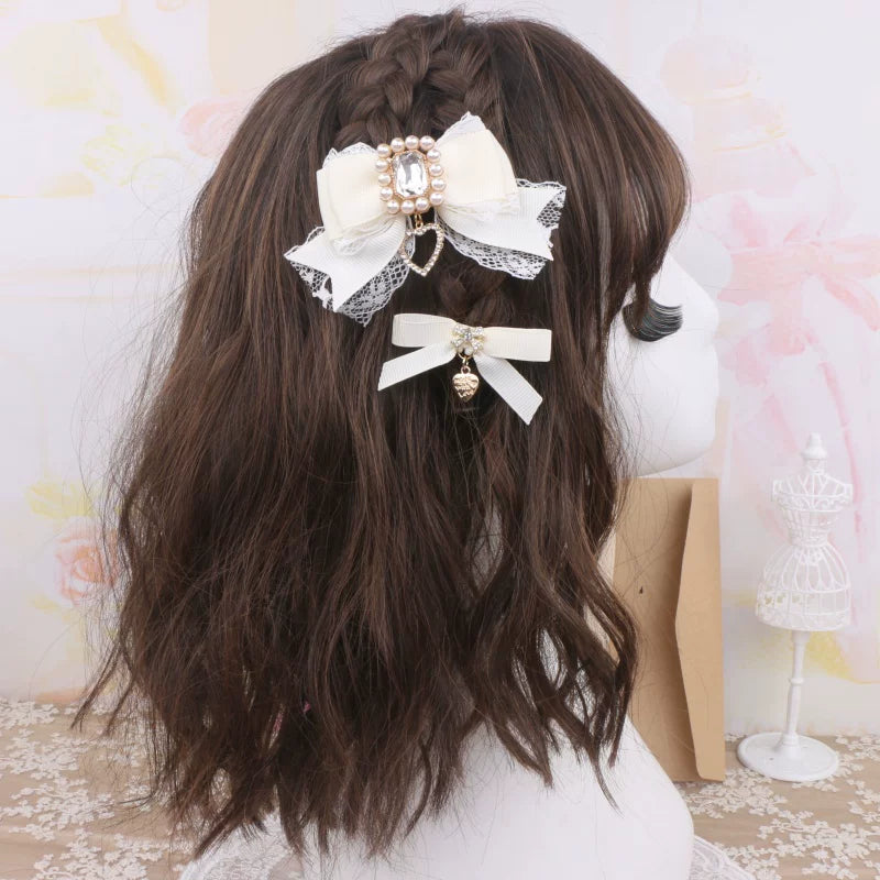 Jirai Kei Hair Clip, Rhinestone Bow & Heart Pendant 45071:834148