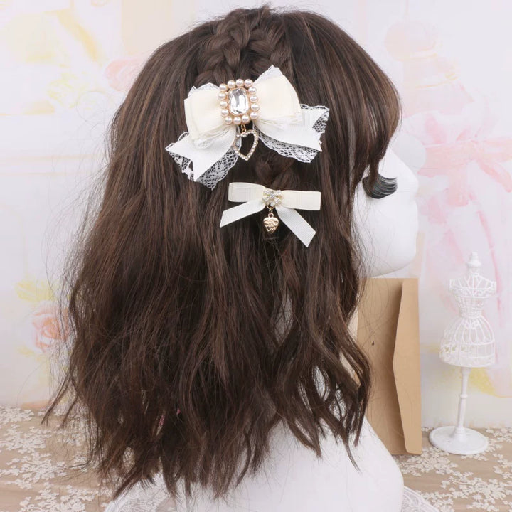 Jirai Kei Hair Clip, Rhinestone Bow & Heart Pendant 45071:834148
