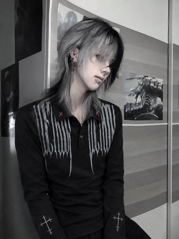 Unisex Gothic Polo Long Sleeve Tee, Red Cross 46068:875067