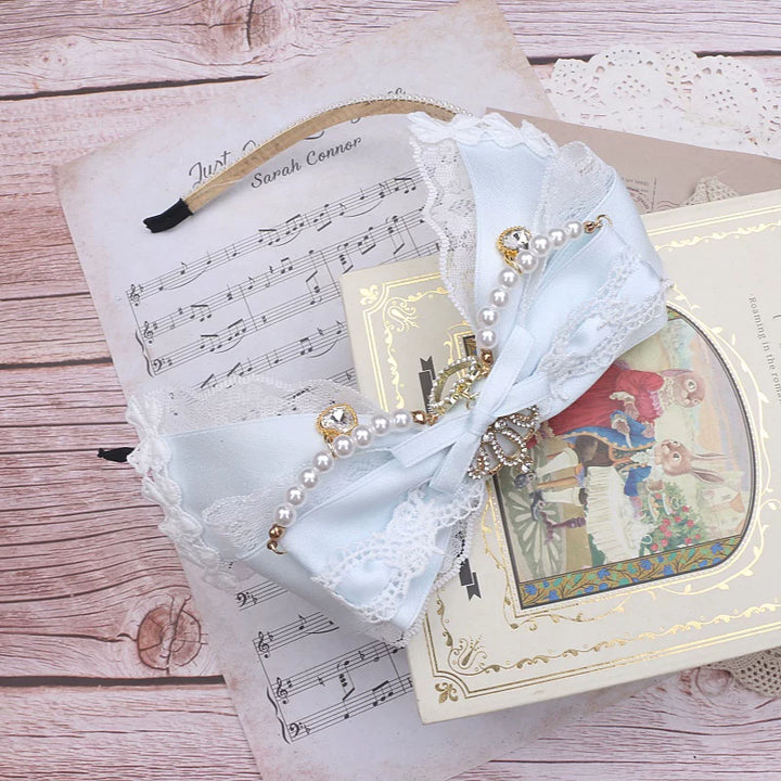 Jirai Kei Pearl-edged Headband, Crown & Heart Rhinestone 45073:833613