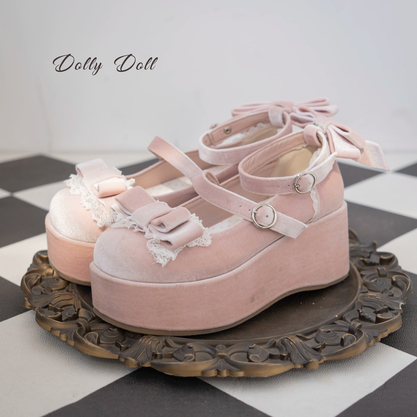 Lolita Shoes Round-Toe Platform Shoes With Velvet Bow 37132:552712