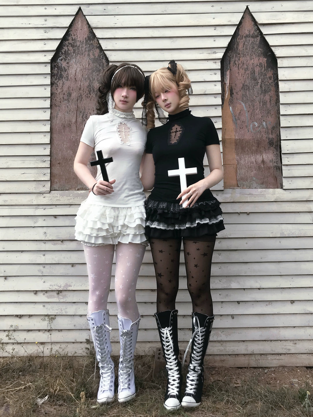 Gothic Cross-Detailed Top & Tiered Ruffle Bloomers 43079:764535