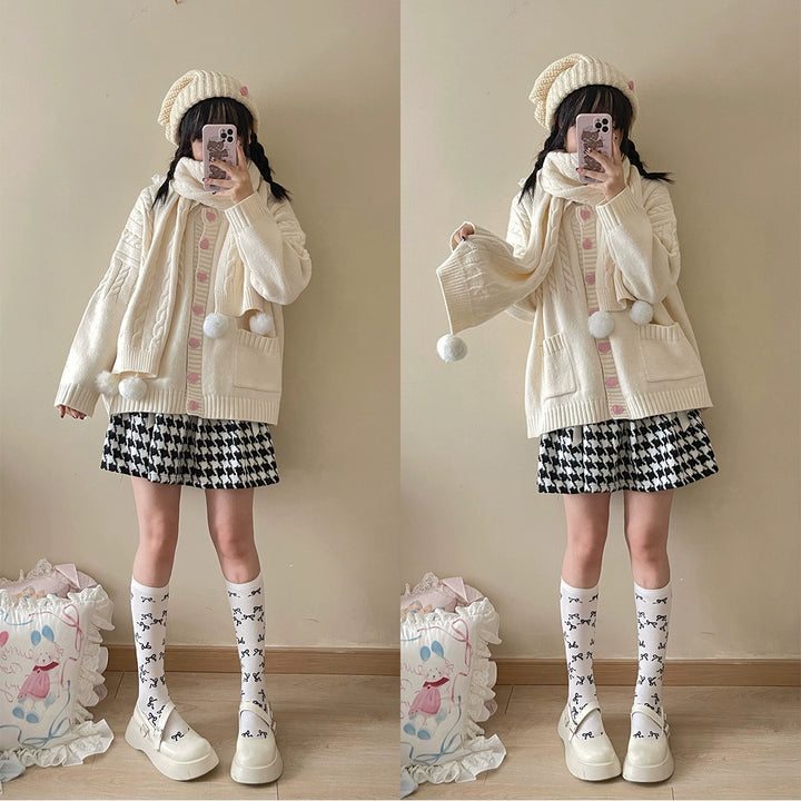 Kawaii Scarf Knitted Neck Warmer With Cute Ball 39340:620290