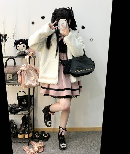 Jirai Kei Skirt High Waist Lace Up Skirt With Bow Tie 31860:396592