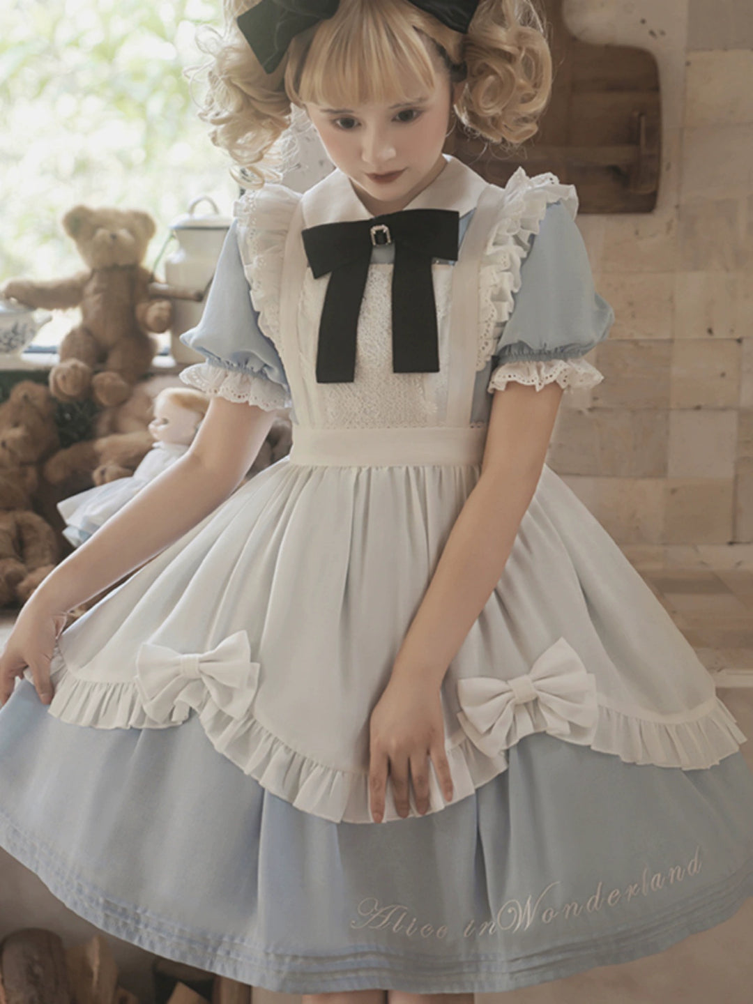 Classic Lolita Dress Short Sleeve Maid-style OP Dress With Apron 36474:562530