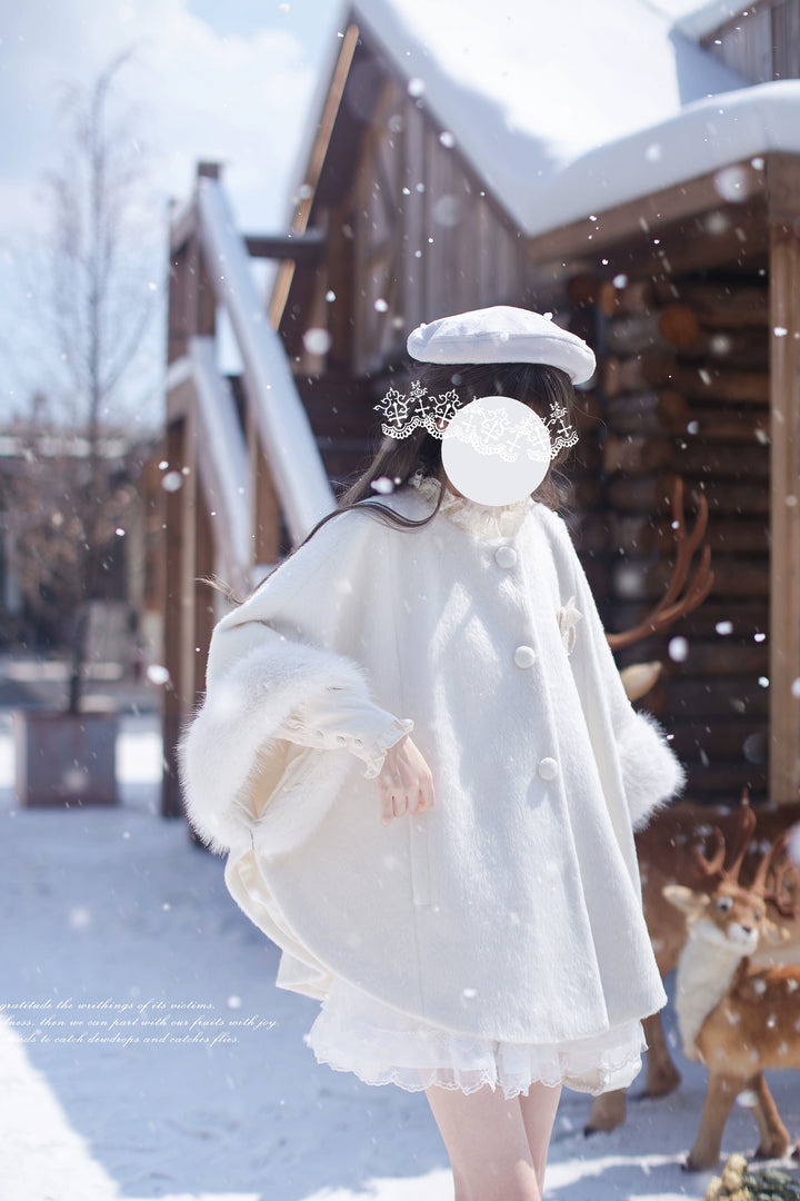 Seiso Kei Woolen Blend White Cloak, Beige Blouse 44036:793367