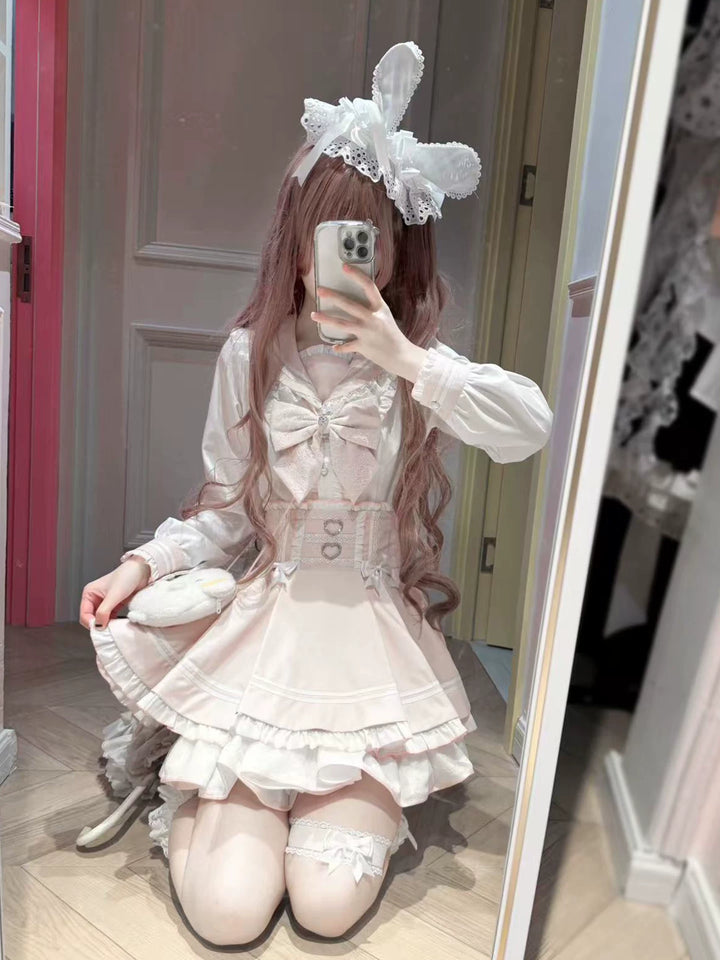 Ryousangata Sailor Collar Blouse, High-Waist Skirt 44752:821886